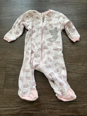 Tuffy Baby Girls Pink Cat Print One-Piece Footed Pajamas Size 3 Months